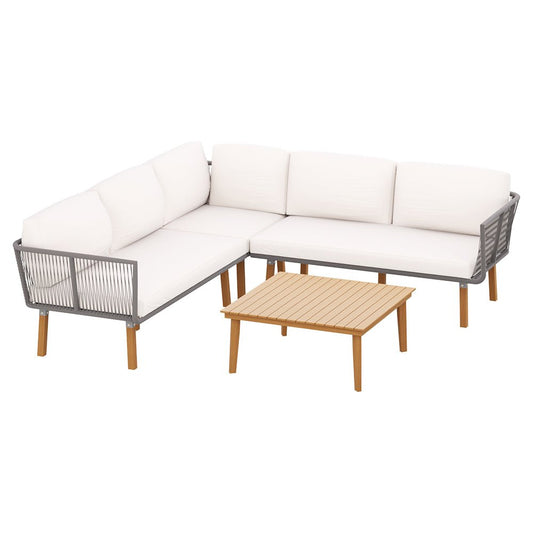 Outdoor Lounge 5 Seater Wooden Acacia Outdoor Sofa Setting Patio Set Aluminium